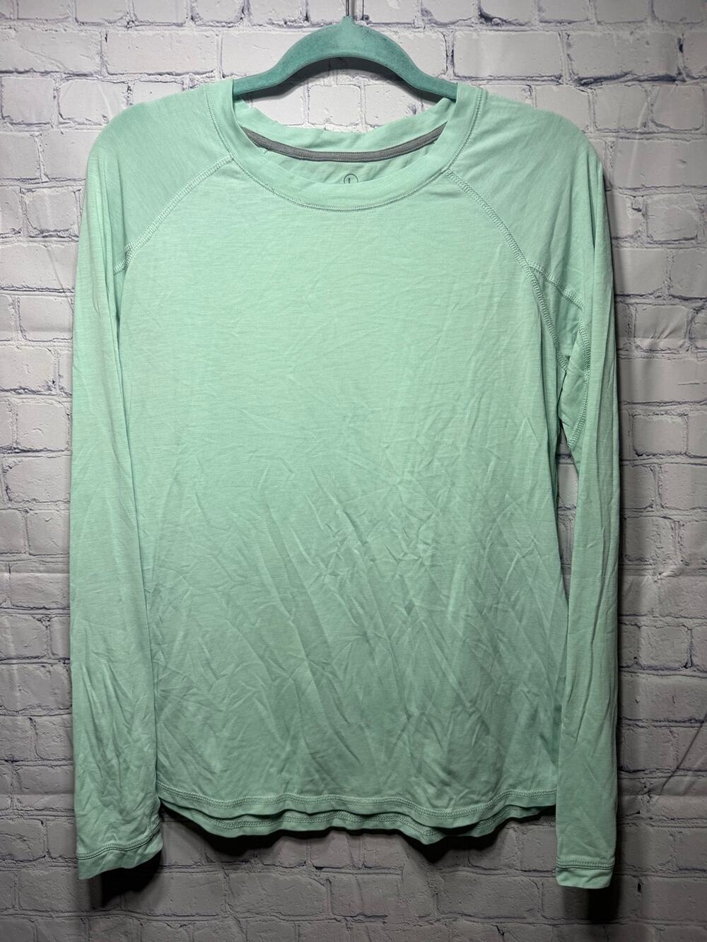Free Fly Womens Lightweight Long Sleeve Crew Neck Tee Teal Sz L Bamboo